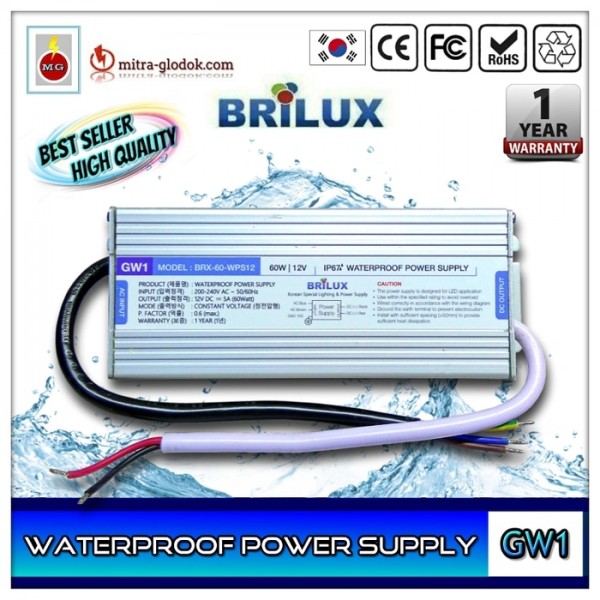 Power Supply Trafo Brilux DC 12V 5A | 60W (Waterproof)